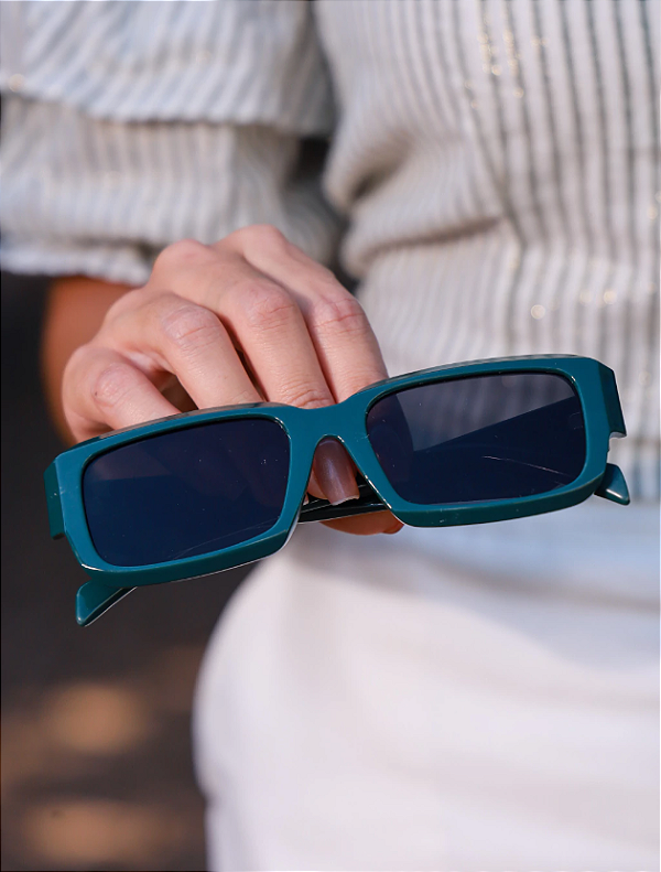 Óculos de Sol Premium Retangular Elisa - Preto Verde - Acetato