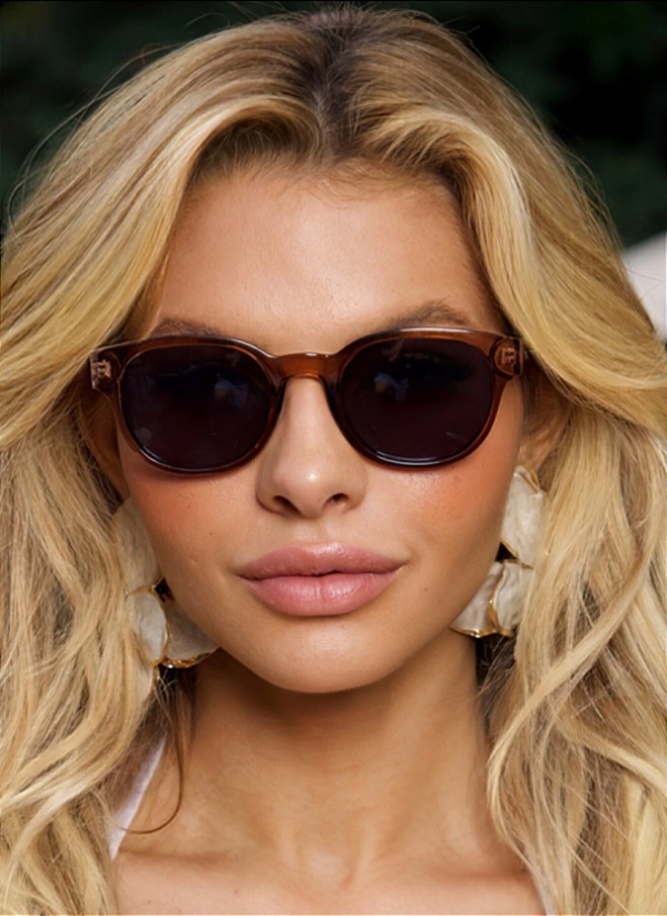 Óculos de Sol Redondo Alba - Preto Vermelho Transparente - Acetato