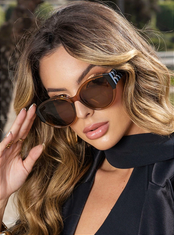 Óculos de Sol Redondo Maxi Diana - Marrom - Acetato
