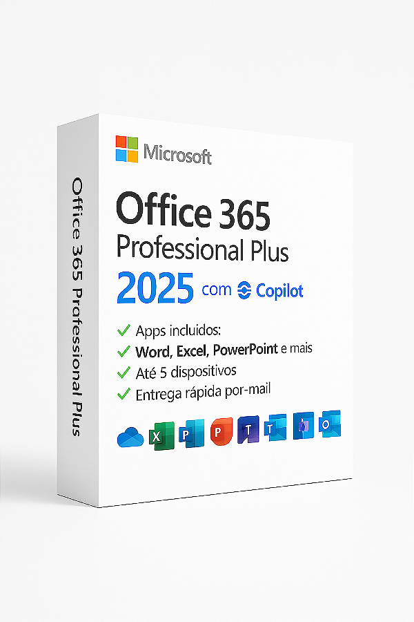 Microsoft Office 365  – Copilot - Login para 5 Disp. - Sem OneDrive (Pc Windows e Últimas 3 versões do Mac, Android e Ios) + Nota Fiscal
