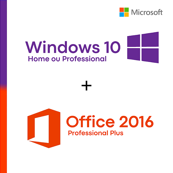 Combo Windows 10 Home/Professional + Office 2016 Professional Plus – Licença Vitalícia -  Para 1 Pc - 32/64 Bits + Nota Fiscal