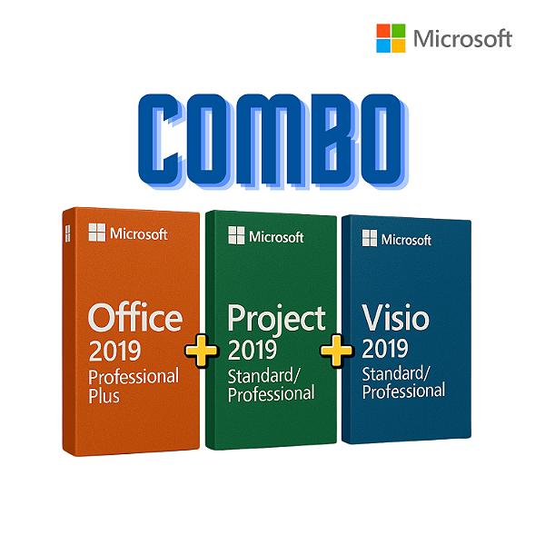 Combo Office 2019 Professional Plus + Project 2019 (Standard/Professional) + Visio 2019 (Standard/Professional) - Licença Vitalícia - Para 1 Pc - 32/64 Bits + Nota Fiscal