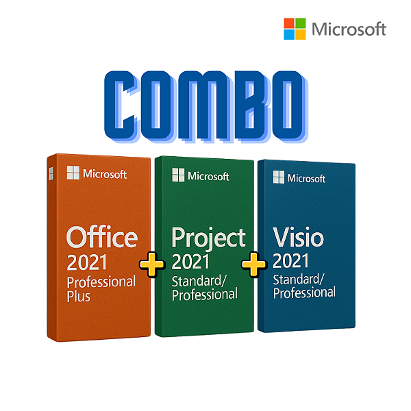 Combo Office 2021 Professional Plus + Project 2021 (Standard/Professional) + Visio 2021 (Standard/Professional) - Licença Vitalícia - Para 1 Pc - 32/64 Bits + Nota Fiscal