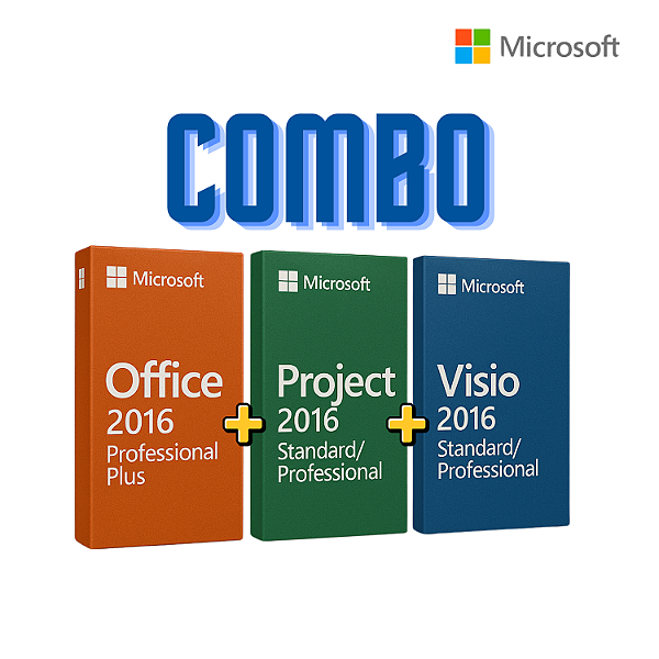Combo Office 2016 Professional Plus + Project 2016 (Standard/Professional) + Visio 2016 (Standard/Professional) - Licença Vitalícia - Para 1 Pc - 32/64 Bits + Nota Fiscal