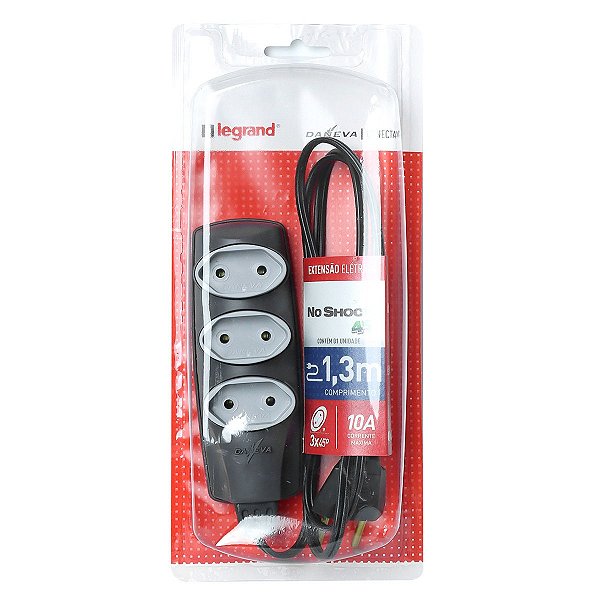 Extensao Noshock 90 Pl 2x0,75 2p 10a Grafite 1,3 Metros Dn1904