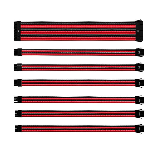 Kit De Cabo De Extensão Sleeved Psu 30 Cm Com Capa De Pvc Cooler Master - Vermelho E Preto - Cma-nest16rdbk1-gl