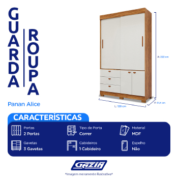 Roupeiro Panan Alice 02 Pts Desl E 03 Gvt - 40010118-0172 - PC / 3