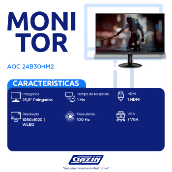 Monitor Aoc Led 24b30hm2 Gaming 100hz 1ms Fhd Hdmi - 24b30hm2