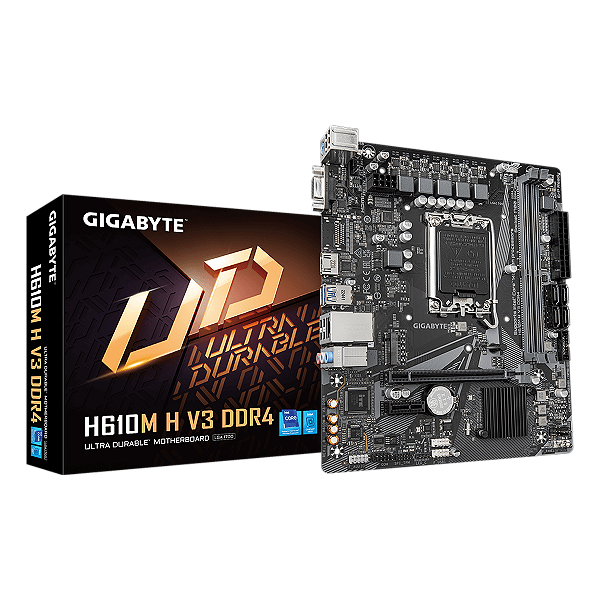 Placa Mãe Gigabyte Intel H610m H V3 Lga 1700 Matx M.2 Nvme 2xddr4 Max. 64gb 1xd-sub/hdmi 2xusb 3.2 4xusb 2.0