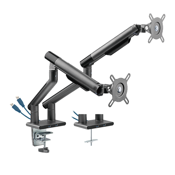 Suporte Articulado C/ Mola  Para 2 Monitores- 17-32"  C/ 2x Usb 3.0 - Cinza - Sm-015gd