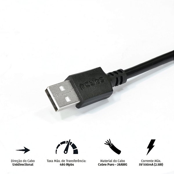 Cabo Extensor Usb A 2.0 Macho P/ Usb A 2.0 Femea - 2 Metros - Puamf2-2