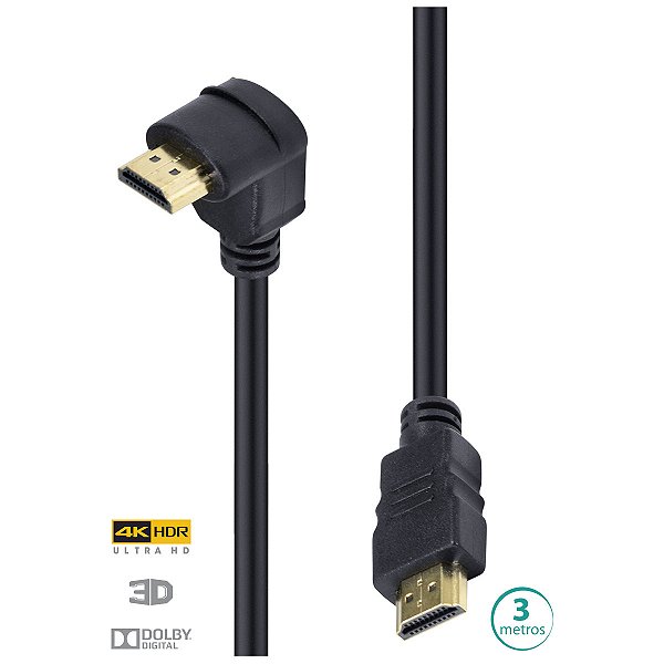 Cabo Hdmi 2.0 Macho 4k 1 Conector 90º  - 3 Metros - H2090-3
