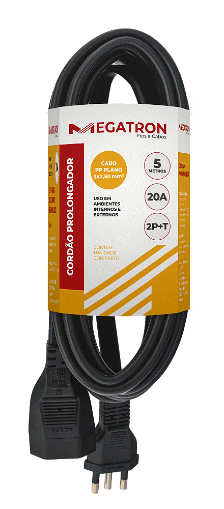 Cabo Prolongador 20a 2p+t 5 Metros Preto 414