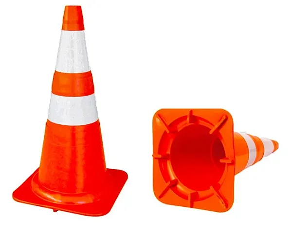 Cone flexível 75 cm com faixa refletiva laranja e branco