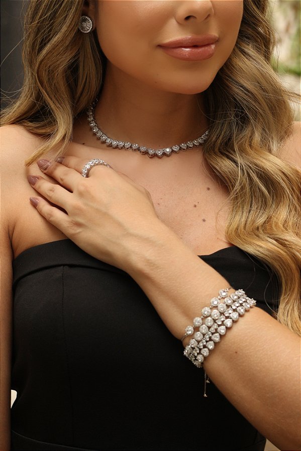 Colar Angélica Corações Prateado