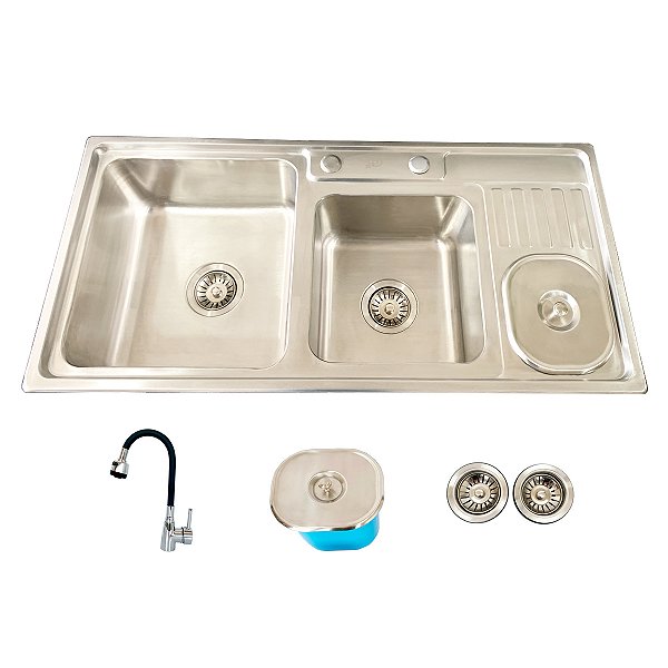 Cuba Dupla Pro Aço Inox com Lixeira e Torneira Sweet Cromada