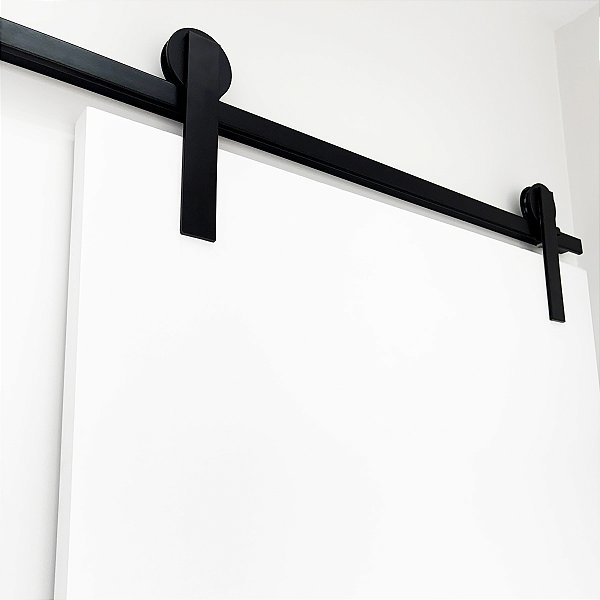 Kit Para Porta De Correr Alumínio Preto Trilho 2m