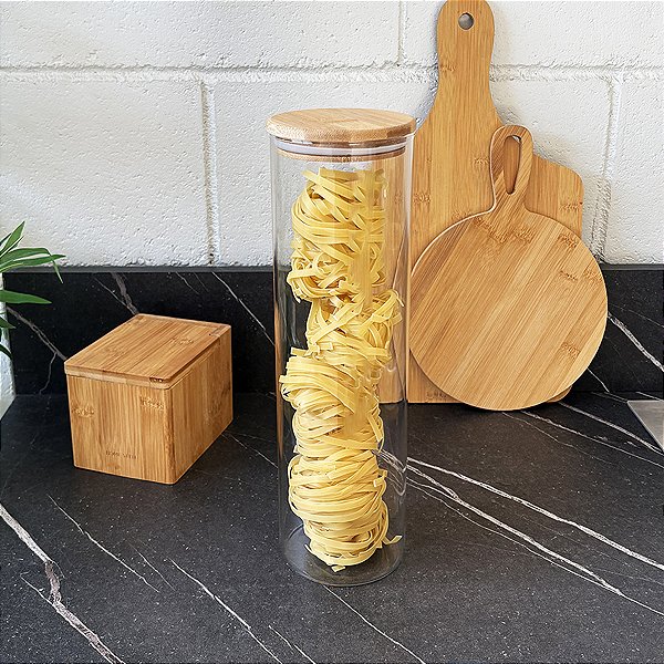 Pote Hermético de Vidro com Tampa Bambu 2000ml