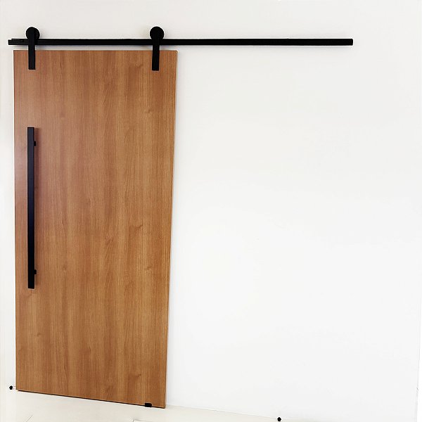 Porta Carvalho 80 cm + Kit de Correr Aluminum 1,5 m + Puxador Flat Aluminum 1 m Preto