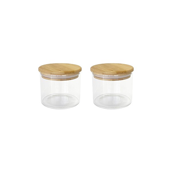 Kit 2 Potes Herméticos de Vidro com Tampa de Bambu 450ml