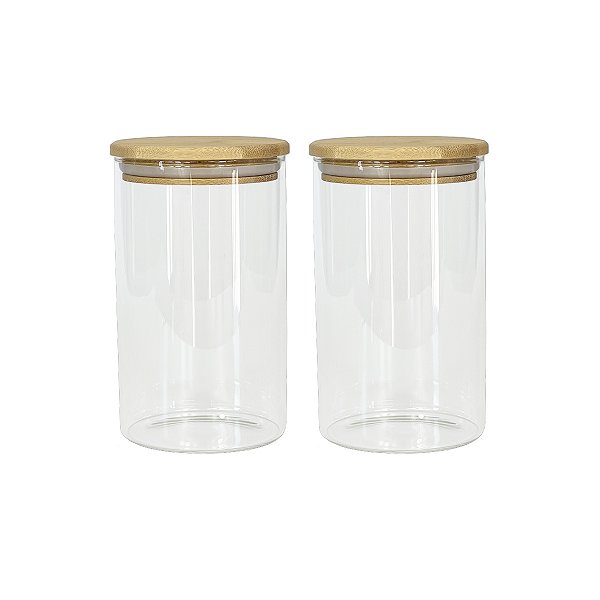 Kit 2 Potes Herméticos de Vidro com Tampa de Bambu 1000ml