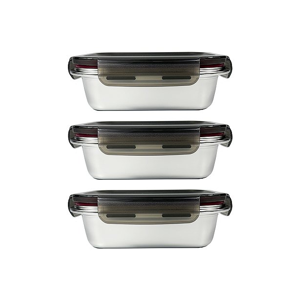 Kit 3 Potes Herméticos Marmita de Aço Inox 650ml