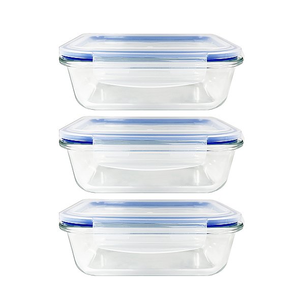 Kit 3 Potes Herméticos Marmita de Vidro 640ml