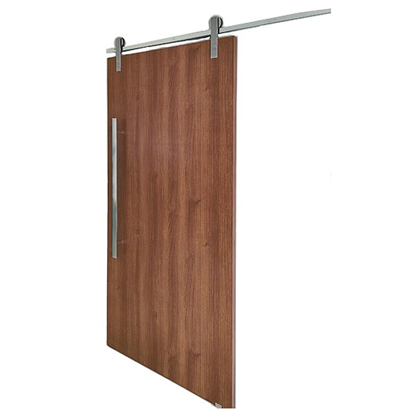 Porta Madeira Carvalho 90cm + Kit De Correr 2m + Puxador Flat Aluminum 1m Polido