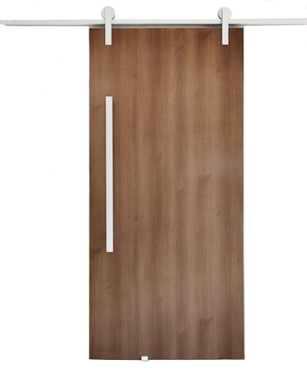 Porta Madeira Carvalho 90cm + Kit De Correr 2m + Puxador Flat Aluminum 1m Branco