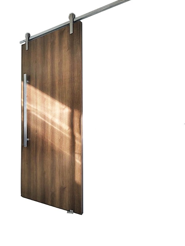Porta Carvalho 100 cm + Kit de Correr Aluminum 2 m + Puxador Flat Aluminum 1 m Escovado