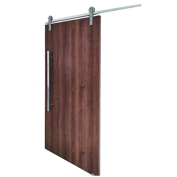 Porta Imbuia 100 cm + Kit de Correr Aluminum 2 m + Puxador Flat Aluminum 1 m Polido