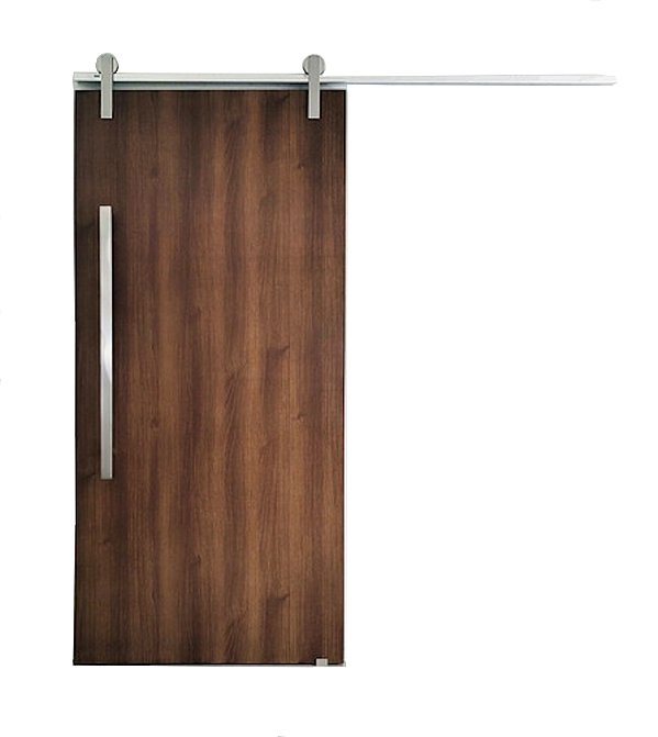 Porta Imbuia 100 cm + Kit de Correr Aluminum 2 m + Puxador Flat Aluminum 1 m Escovado