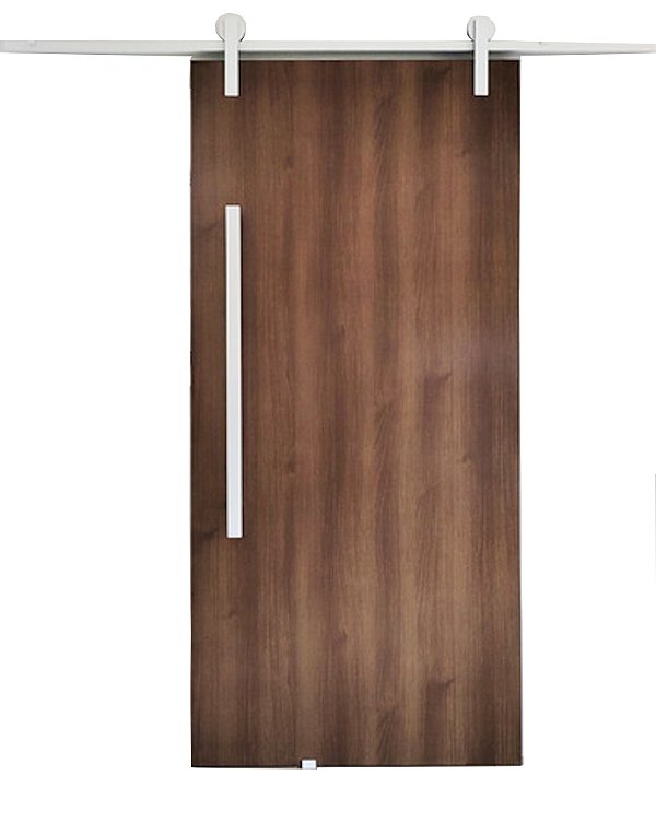 Porta Imbuia 100 cm + Kit de Correr Aluminum 2 m + Puxador Flat Aluminum 1 m Branco