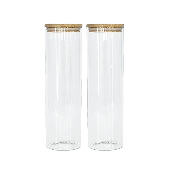 Kit 2 Potes Herméticos de Vidro com Tampa de Bambu 2000ml
