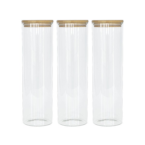 Kit 3 Potes Herméticos de Vidro com Tampa de Bambu 2000ml