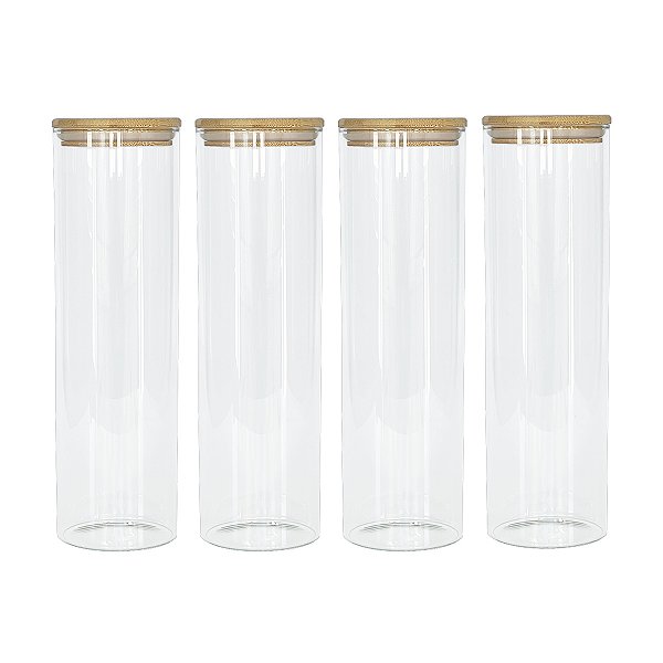 Kit 4 Potes Herméticos de Vidro com Tampa de Bambu 2000ml
