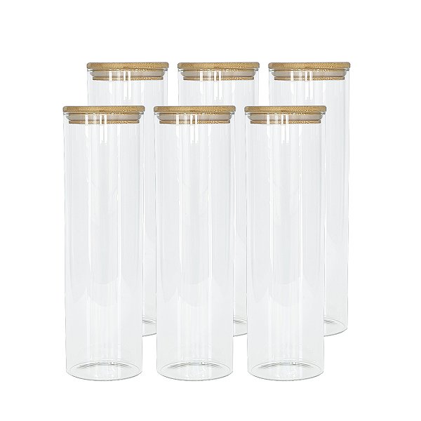 Kit 6 Potes Herméticos de Vidro com Tampa de Bambu 2000ml