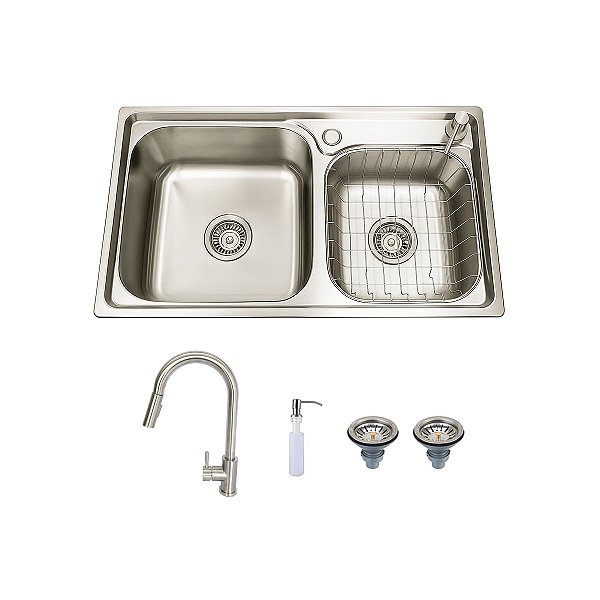 Cuba Gourmet Dupla Inox 304 Escovado e Torneira Line Escovada