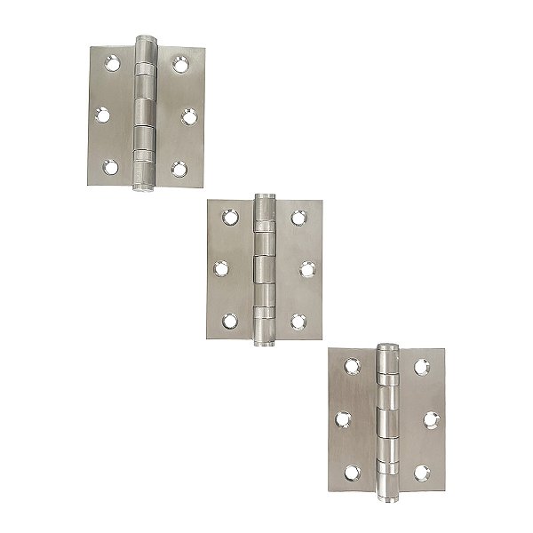 Dobradiças Para Portas Aço Inox Escovado 304 3,0" × 2,5" × 2 mm - 3 UN