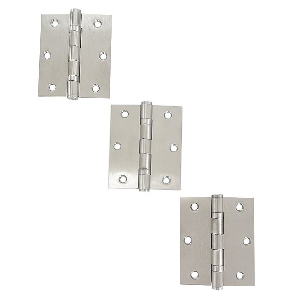 Dobradiças Para Portas Aço Inox 304 Escovado 3,5" × 3,0" × 2 mm - 3 UN