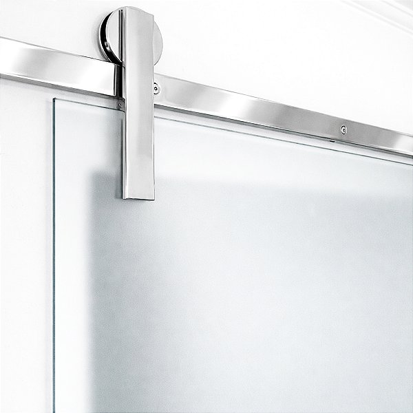 Kit para Porta de Correr Aço Inox Polido Trilho 1,5 m