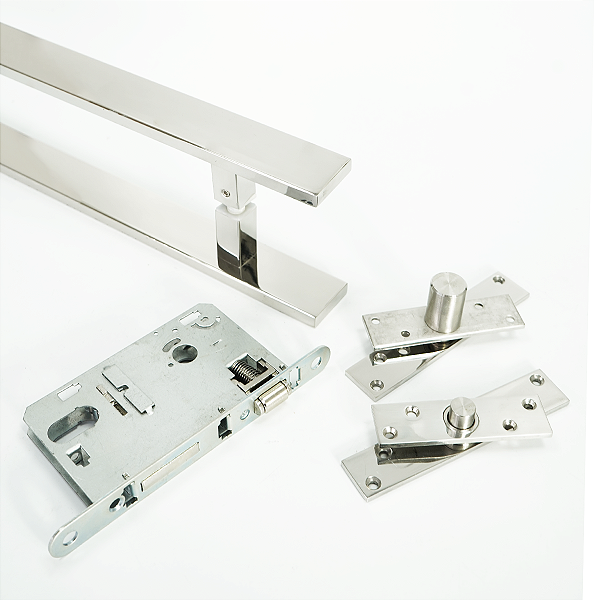 Puxador Inox 1 Metro + Fechadura Rolete + Pivotante 300 Kg