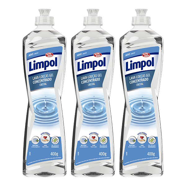Kit 3 Detergente Gel Concentrado Cristal 400ml