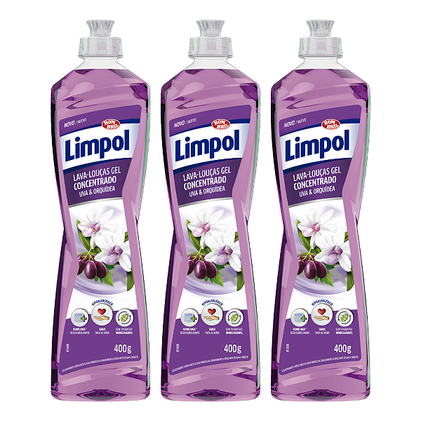 Kit 3 Detergente Gel Concentrado Uva e Orquídea 400ml