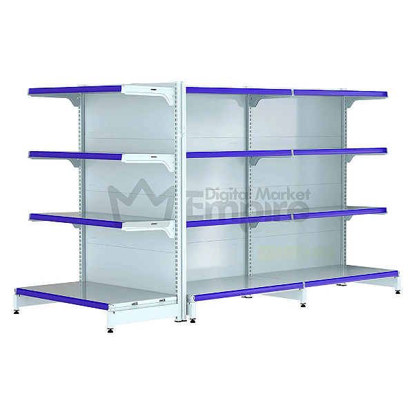 KIT 3 GÔNDOLAS DE AÇO FIT 40 CENTRO ALTURA 1,37M COMPRIMENTO 2,30M