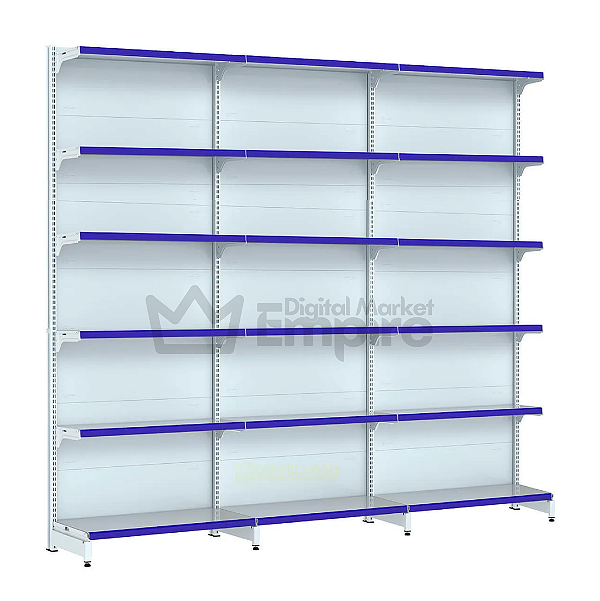 KIT 3 GÔNDOLAS DE AÇO FIT 40 PAREDE ALTURA 2,02M COMPRIMENTO 2,90M