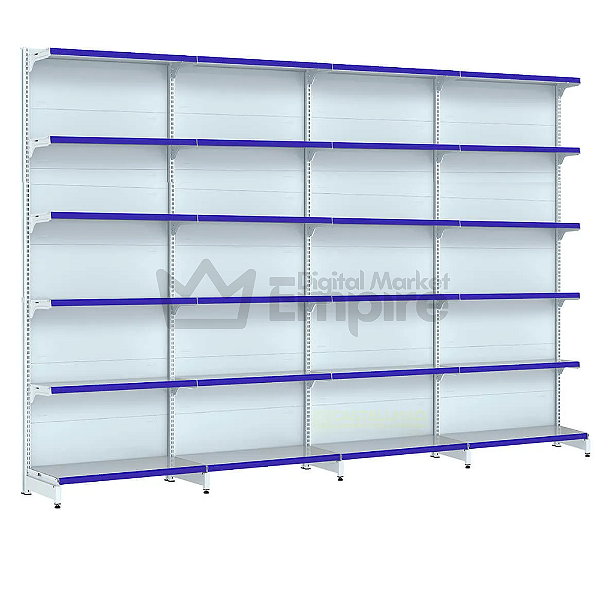 KIT 4 GÔNDOLAS DE AÇO FIT 40 PAREDE ALTURA 2,02M COMPRIMENTO 3,70M