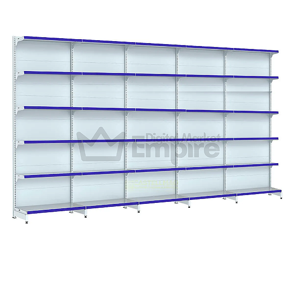 KIT 5 GÔNDOLAS DE AÇO FIT 40 PAREDE ALTURA 2,02M COMPRIMENTO 4,60M