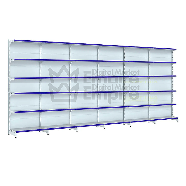 KIT 6 GÔNDOLAS DE AÇO FIT 40 PAREDE ALTURA 2,02M COMPRIMENTO 5,50M