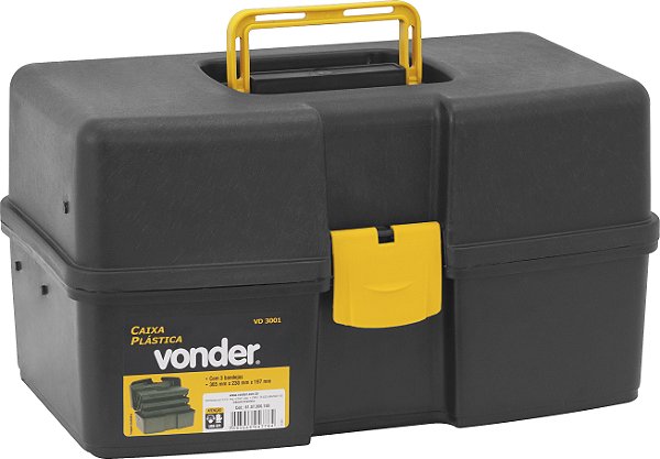 Caixa para ferramentas plástica com 3 bandejas 37,0 cm x 22,0 cm x 20,0 cm VD 3001 VONDER